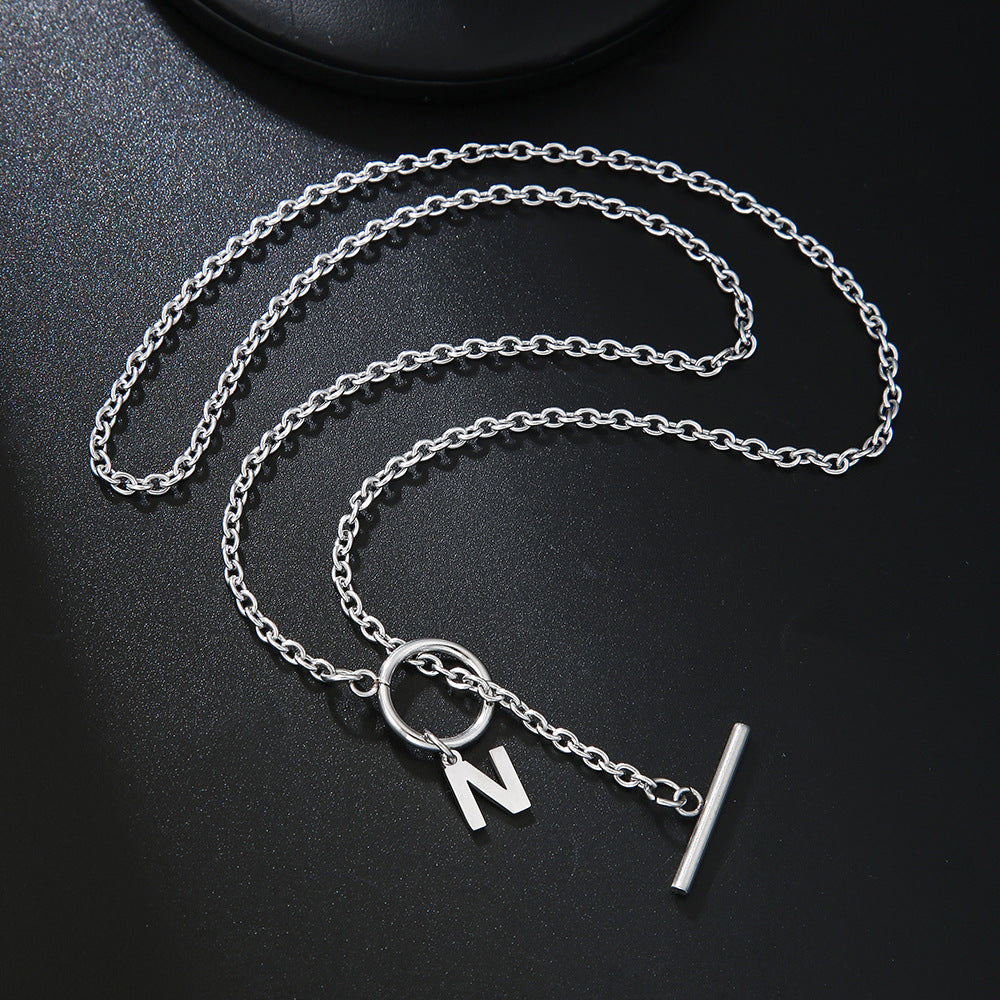 Hip-hop Streetwear Geometric Letter Titanium Steel Pendant Necklace with OT Clasp for Unisex