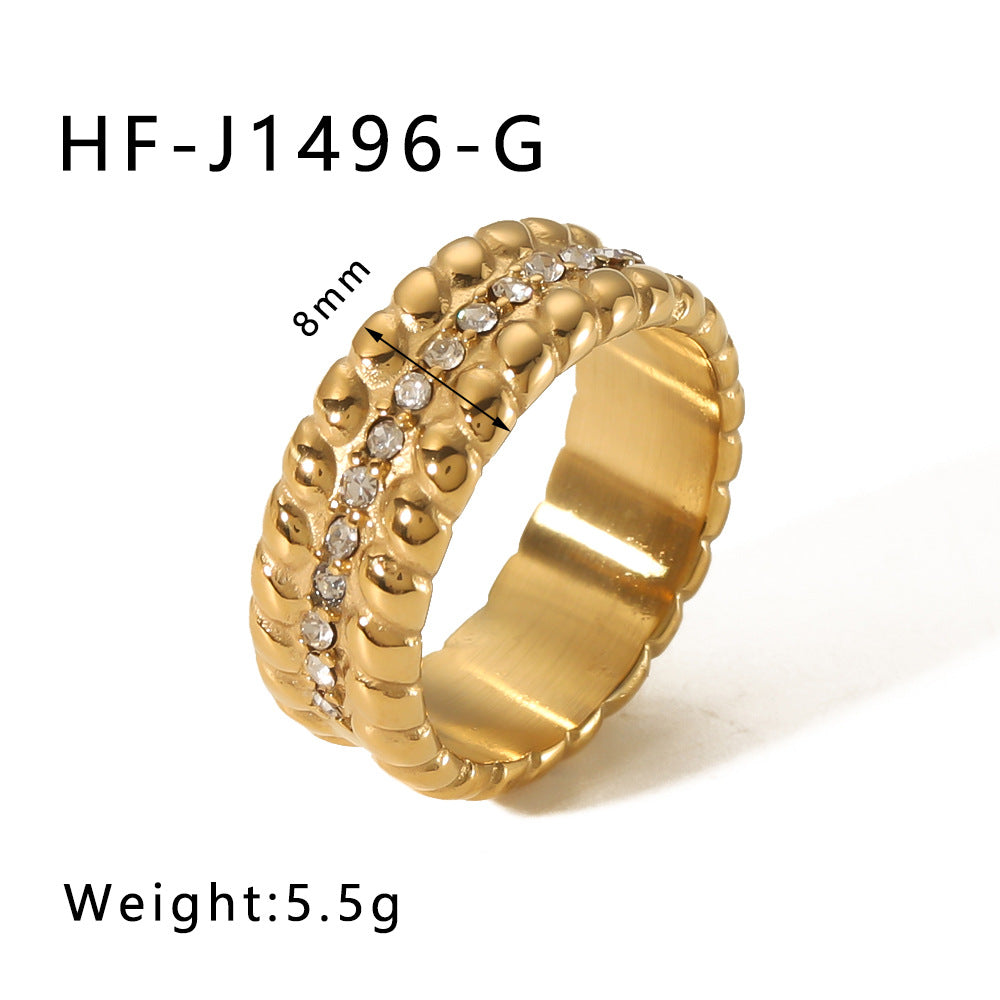 Minimalist Star Heart Geometric Stainless Steel Ring with Zirconia Inlay and 18K Vacuum Plating for Women