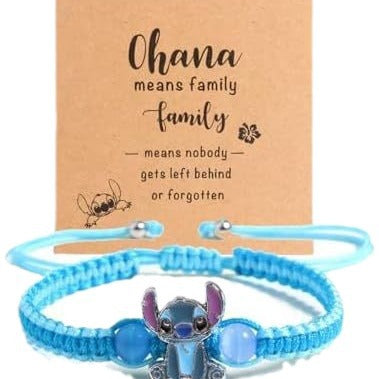 Cartoon Stitch Braided Rope Crystal Beaded Bracelet Unisex Gift