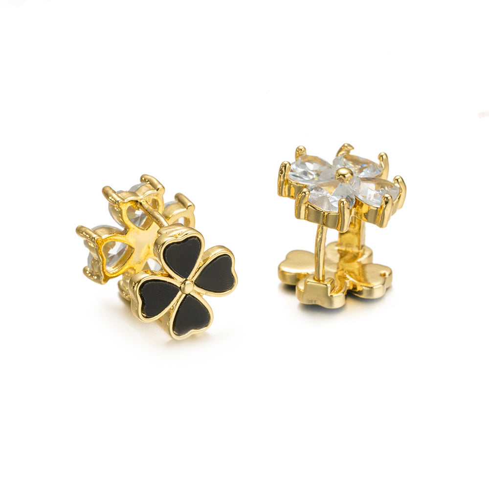 Pendientes Minimalistas de Cobre en Forma de Corazón con Chapado en Oro de 18K para Mujer — Elegantes Aretes de Trébol de Doble Cara