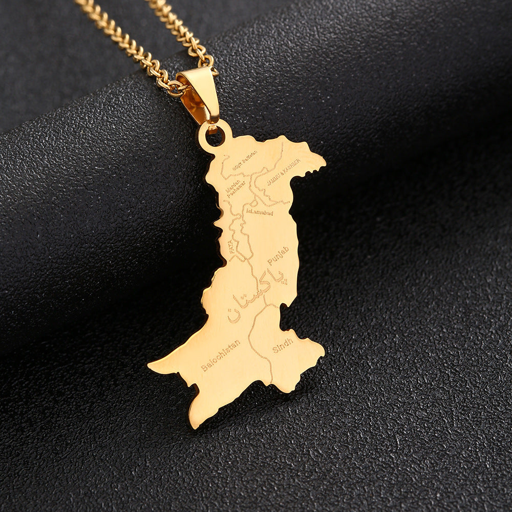 Collana con Pendente Geometrico Etnico Vintage da Donna e Uomo in Acciaio Inossidabile con Pendente in Acciaio al Titanio e Finitura Placcata su Catena ad "O"