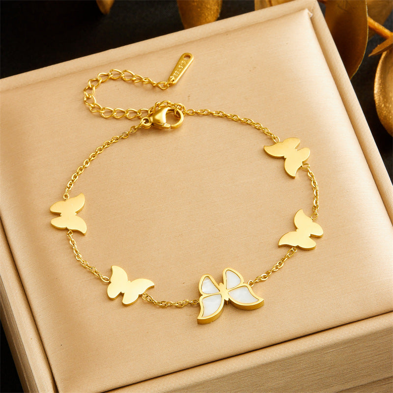 Bracciale di lusso da donna in acciaio inossidabile placcato a forma di cuore, stella o farfalla