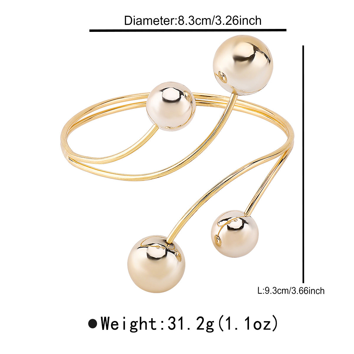 Bracciale a cerchio aperto in ferro galvanizzato, a forma di nota musicale geometrica, stile vintage, con elementi di design circolari e lineari