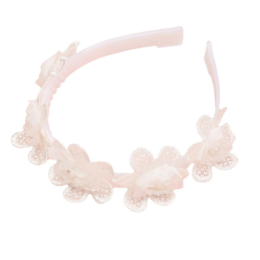 Diadema floral de princesa para niñas Diseño de pétalos hecho a mano adornado con perlas y ribete de encaje Diadema de tela para sesiones de fotos y ocasiones especiales de niños