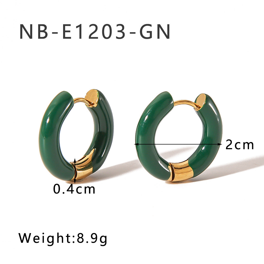Orecchini a Cerchio Geometrici Minimalisti in Acciaio Inox con Placcatura in Oro 18K e Finitura Smaltata da Donna