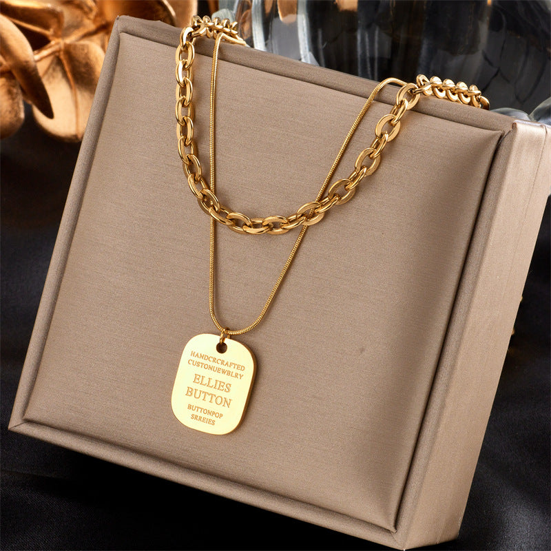 Fashionable Irregular Geometric Heart-Shaped Titanium Steel Plated Gold Multi-Layer Necklace for Women