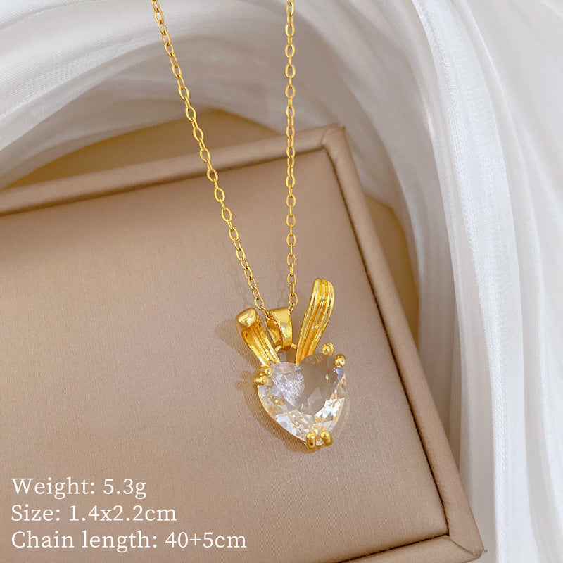 Sweet Cartoon Animal Micro-Inlaid Cubic Zirconia Brass Pendant Titanium Steel Necklace for Unisex