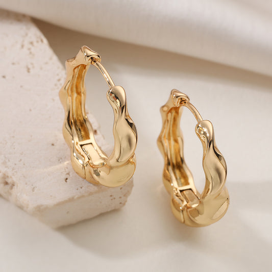 Minimalist Geometric Gold Plated Brass Wave Earrings for Women