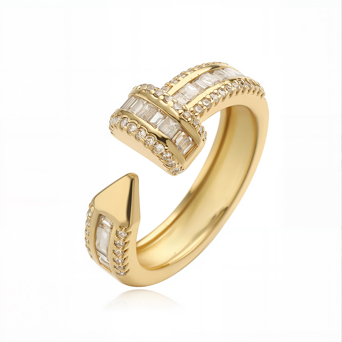 Minimalist Geometric Open Ring in Copper with 18K Gold Plating and Zircon Inlay for Women