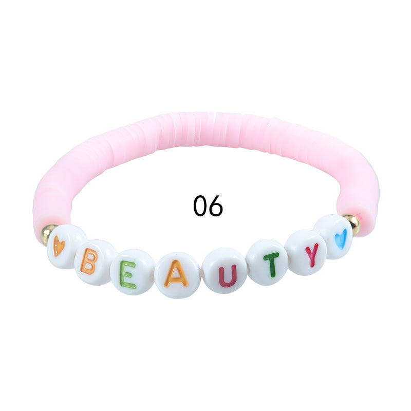 Sweet Letter Resin Beaded Stretch Bracelet Unisex