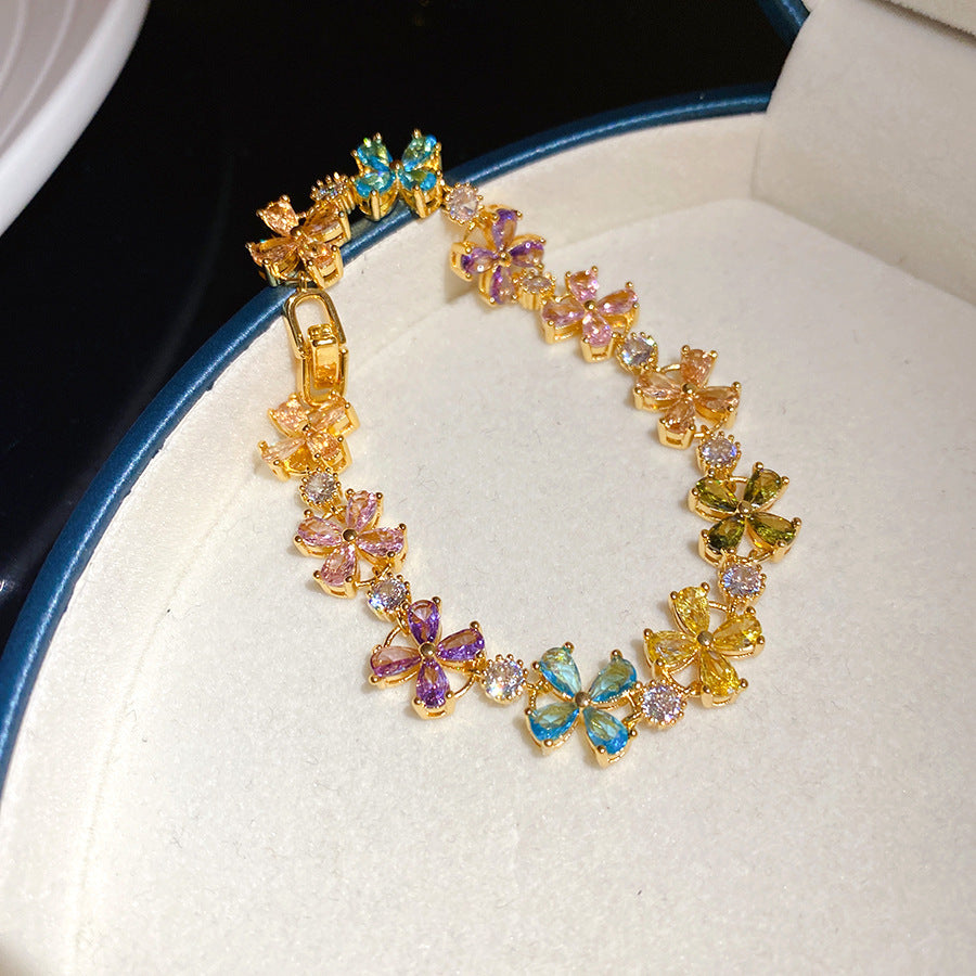 Elegant Gold Plated Brass Butterfly Floral Cubic Zirconia Bracelet for Women