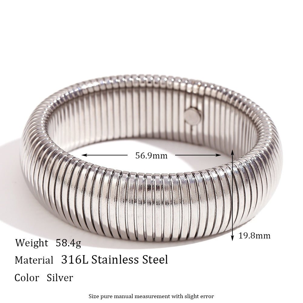 Bracciale Minimalista Geometrico in Acciaio Titanio Placcato Oro 18K con Catena Serpente Elastica da Donna