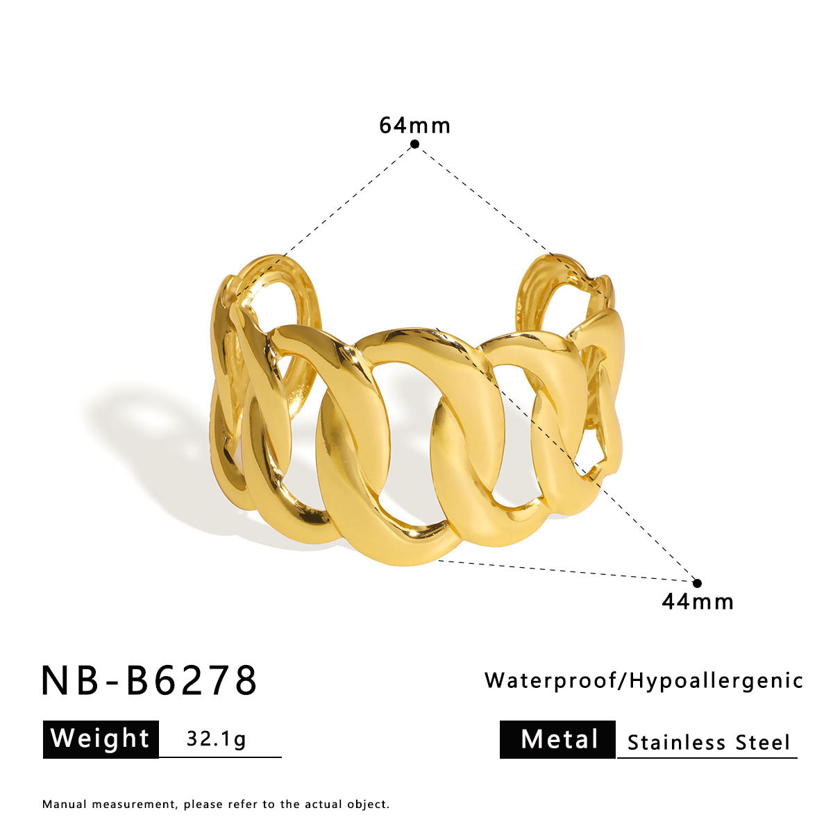 Minimalist Geometric Stainless Steel Wide Cuff Bracelet with 18K Vacuum Plating for Women
