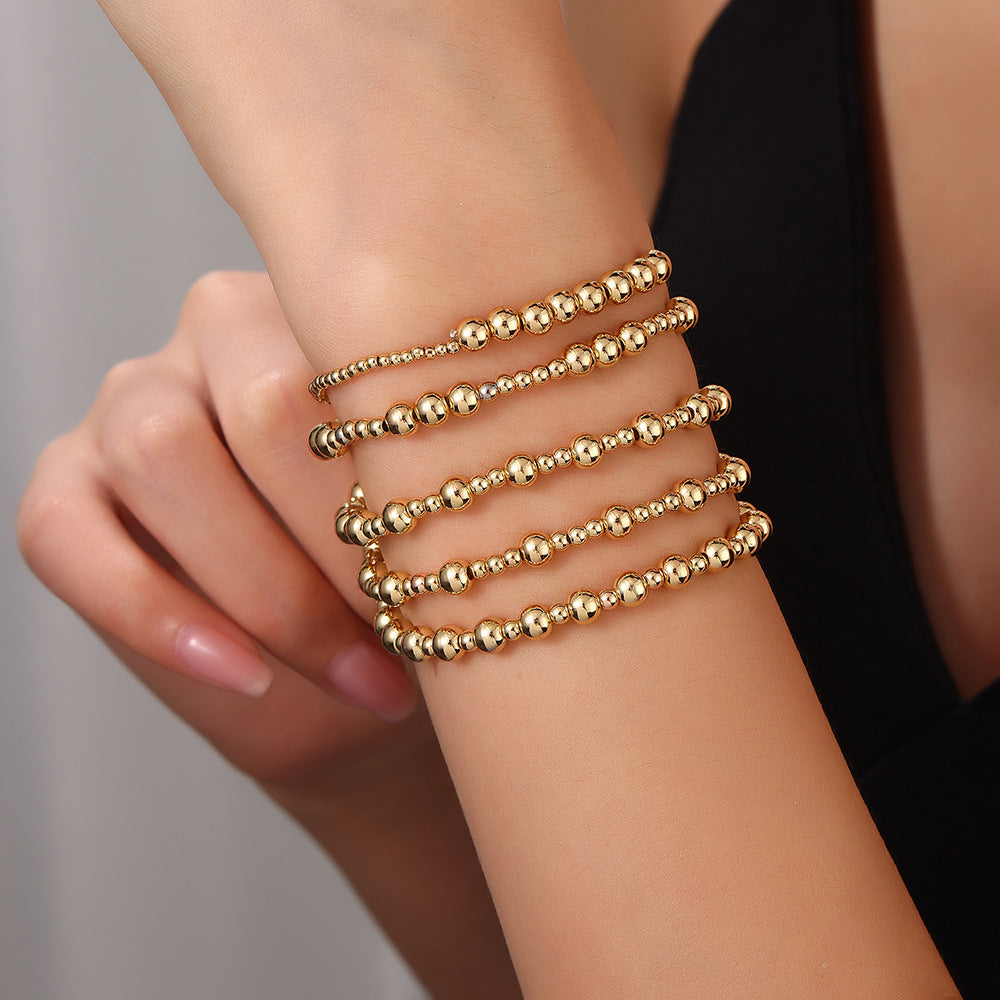 Minimalist Multi-Layer Brass Bead and Pearl Bracelet Set for Women
