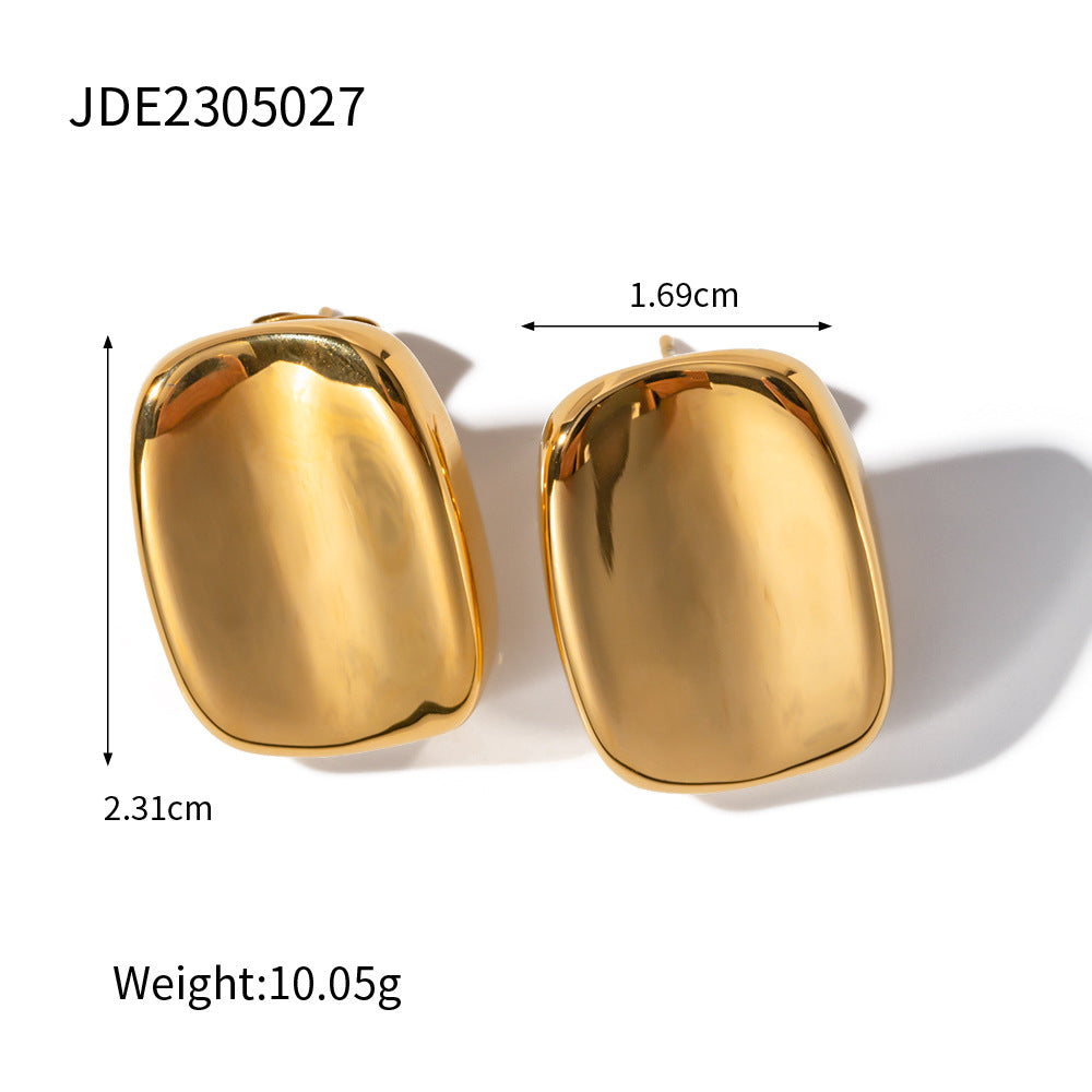 Minimalist 18K Gold Plated Stainless Steel Geometric Rectangle Stud Earrings for Women