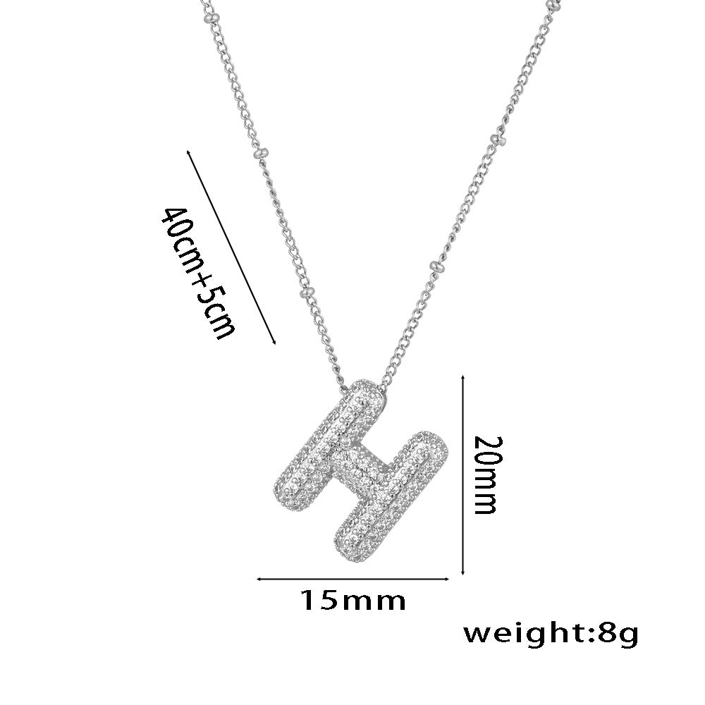 Minimalist Geometric Letter Pendant Necklace in Titanium Steel with Rhinestone Inlay and White Gold Plating on Snake Chain for Women