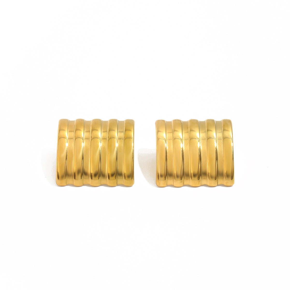 Minimalist 18K Gold Plated Stainless Steel Square Geometric Striped Earrings for Women