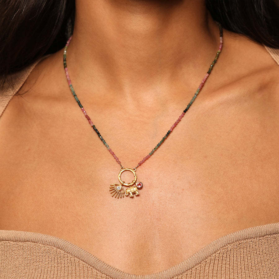 Minimalist 18K Gold Plated Titanium Steel DIY Charm Bar Necklace with Elephant Heart Moon Star Pendants