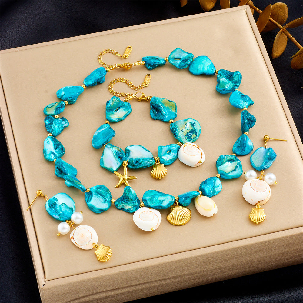 Seashell Pearl Stainless Steel Plated Jewelry Set for Women
