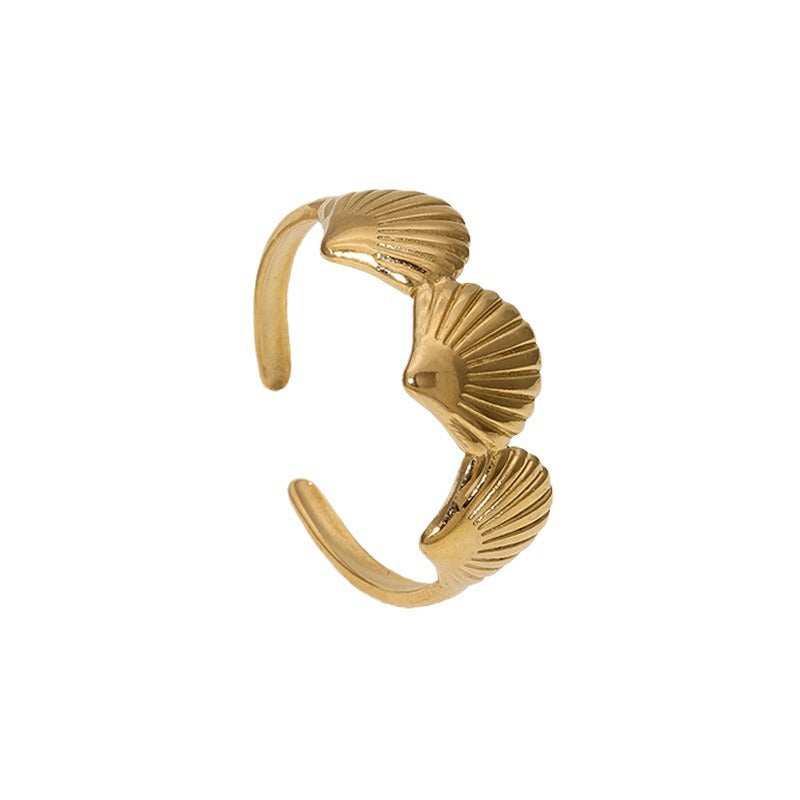 Minimalist Seashell-Shaped Stainless Steel Ring with Plating Finish for Women Adjustable Open Band