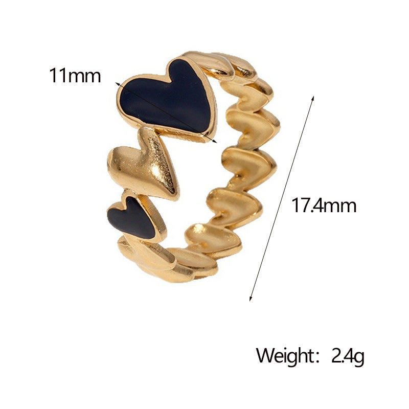 Anello a forma di cuore in acciaio inossidabile per donna, con finitura placcata, fascia aperta regolabile, gioiello minimalista e dolce