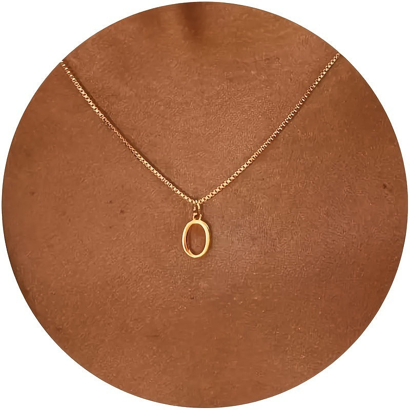 18K Gold Plated Stainless Steel Letter Pendant Box Chain Necklace