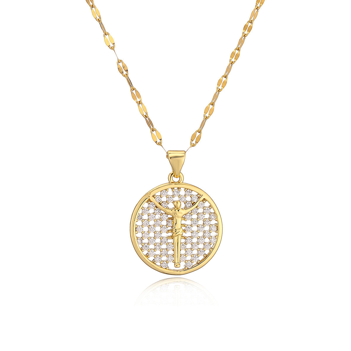 Collana con Pendente a Croce Minimalista da Donna con Base in Rame Placcata in Oro Vero e Intarsio di Zirconi