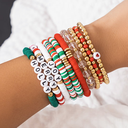 Set di bracciali a forma di lettera in resina a tema natalizio con motivi di renne e campanelle per donna