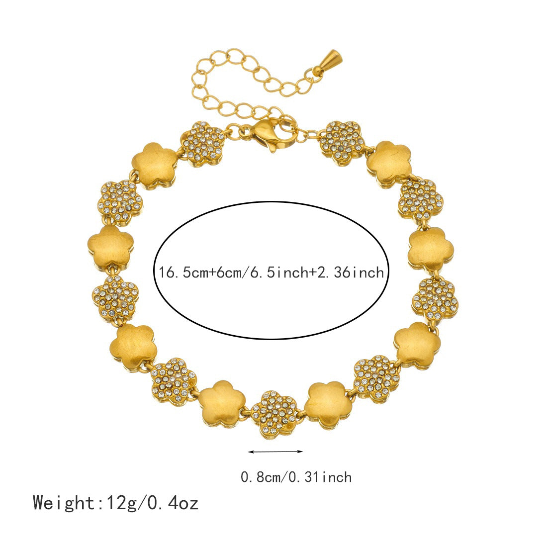 Elegant Gold Plated Stainless Steel Star Floral Rhinestone Ball Chain Bracelet for Women