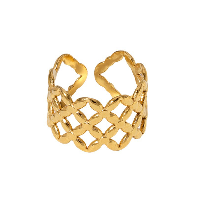 Anello Regolabile da Donna in Acciaio Inossidabile Geometrico Vintage con Finitura Placcata