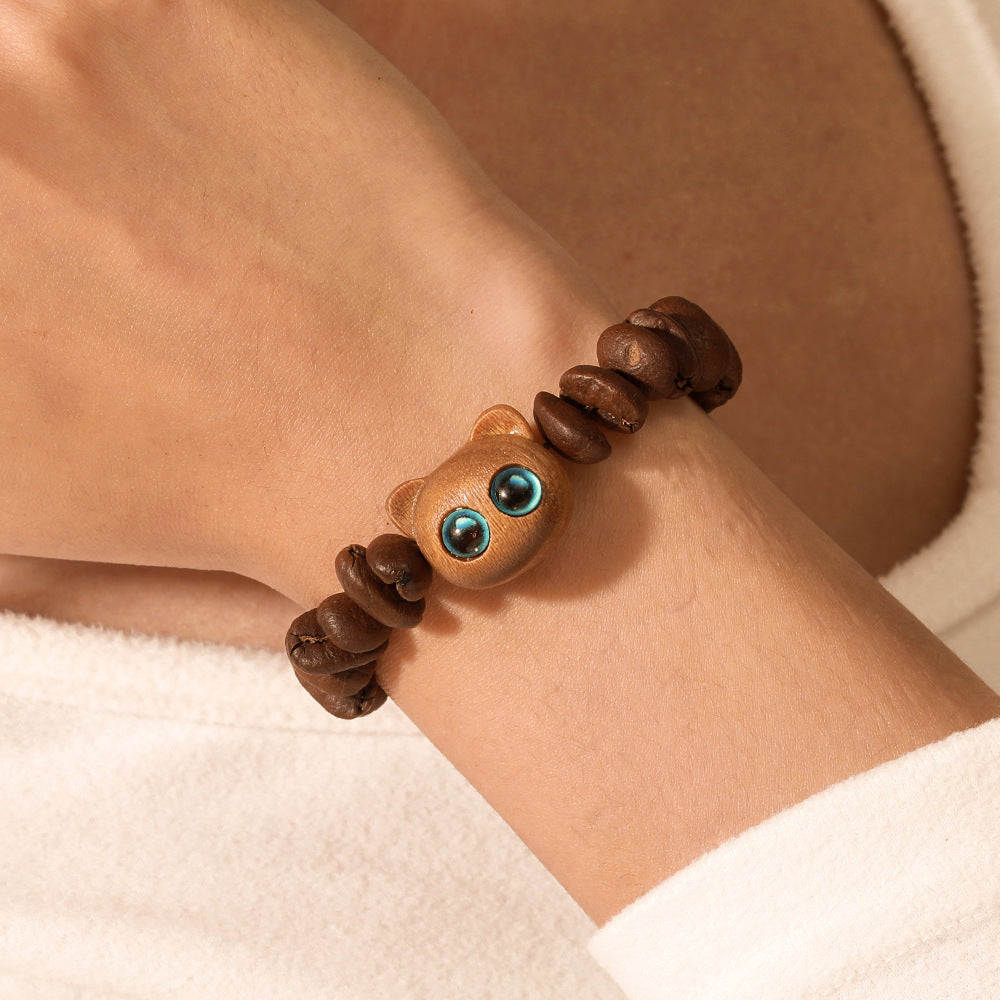 Unique Handmade Natural Coffee Bean Wood Coconut Shell Geometric Bracelet