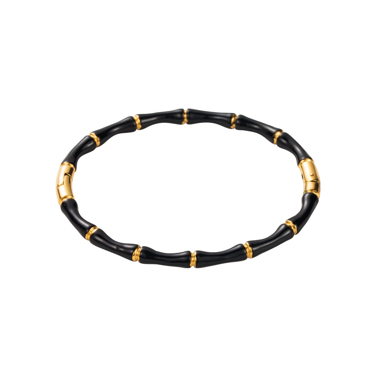Sweet-Edgy Bamboo-Joint Stainless Steel Enamel Bangle Bracelet for Women
