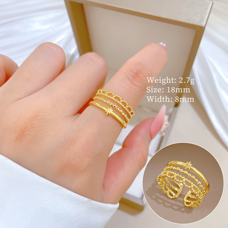 Minimalist Sweet Gold Plated Brass Crown Ring Adjustable Open Ring for Women