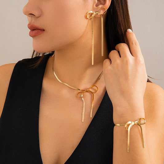 Minimalist Geometric Bow Alloy Plated Earrings for Women