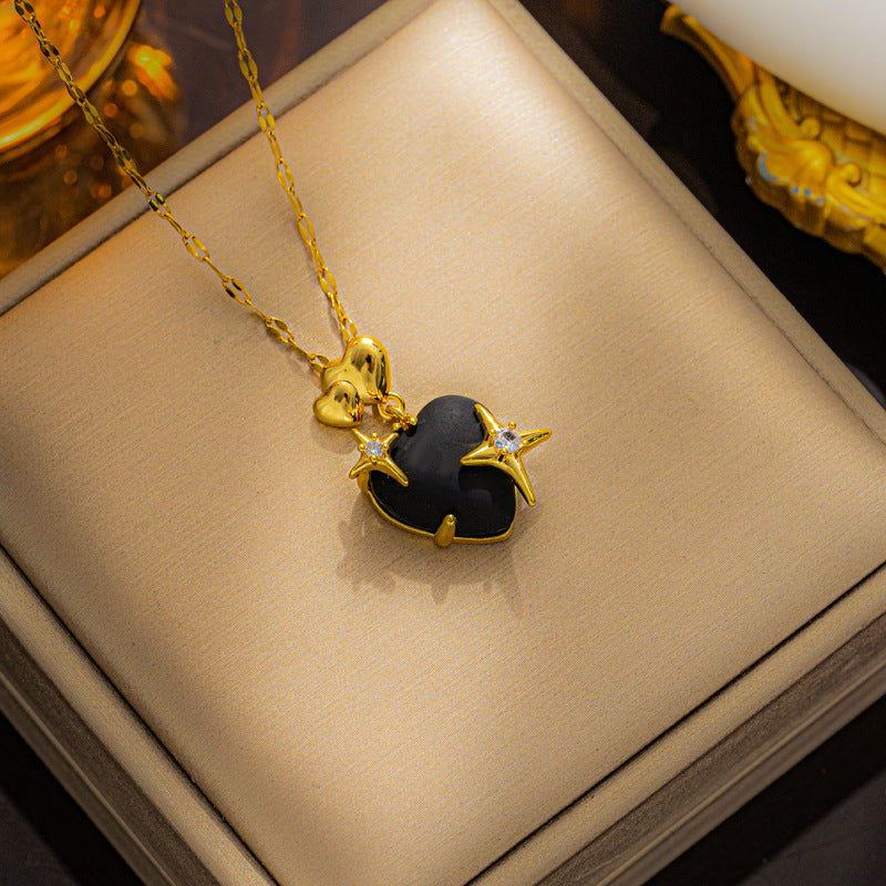 Minimalist Cold-Tone Heart-Shaped Titanium Steel Pendant Necklace with Electroplated Finish for Women