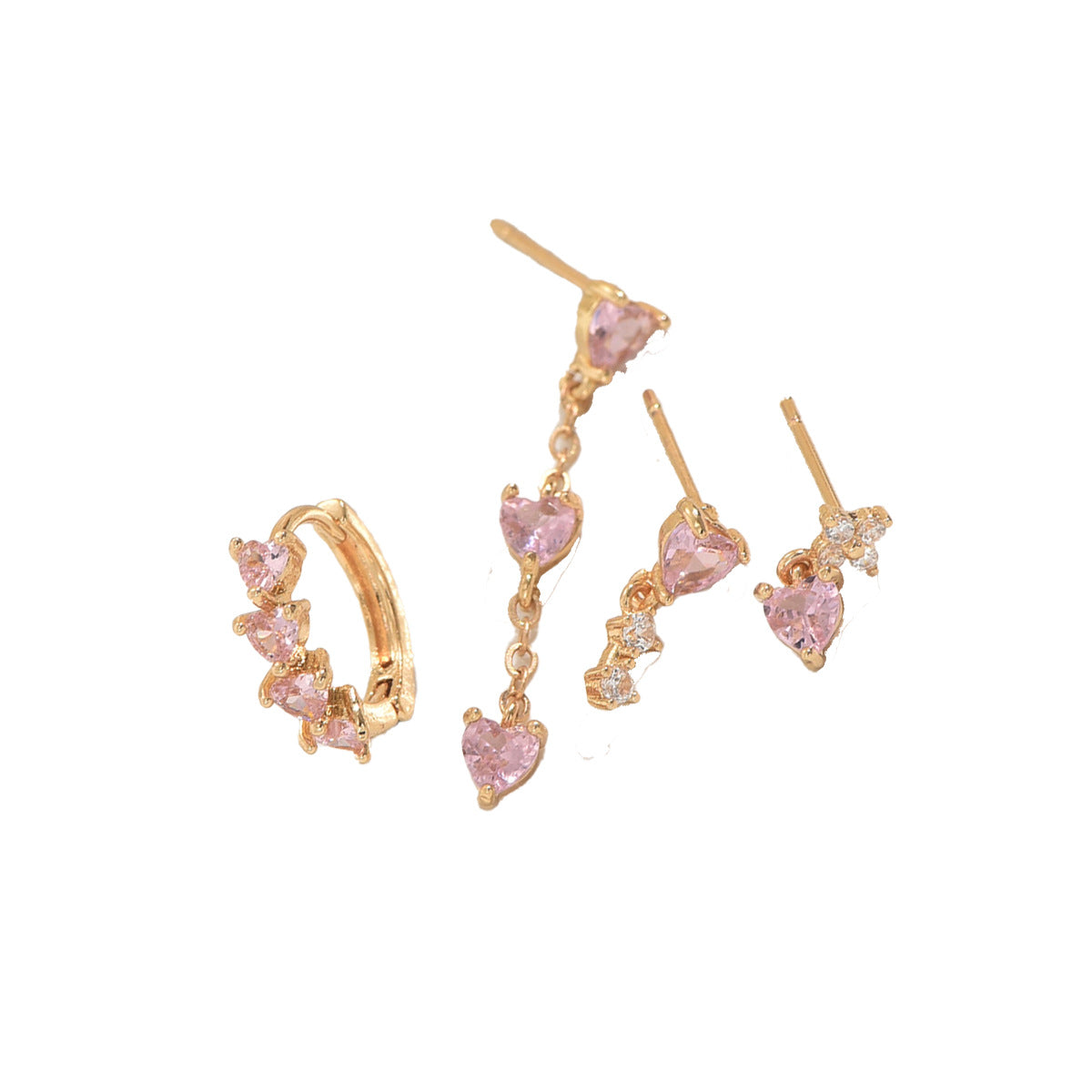 Conjunto de Pendientes Minimalistas de Cobre con Forma de Corazón e Incrustaciones de Circonita para Mujer