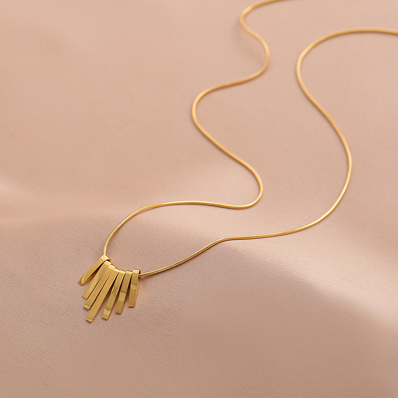 Minimalist Retro French-Inspired Titanium Steel Geometric Multi-Pendant Tassel Necklace for Women Snake Chain Clavicle Jewelry