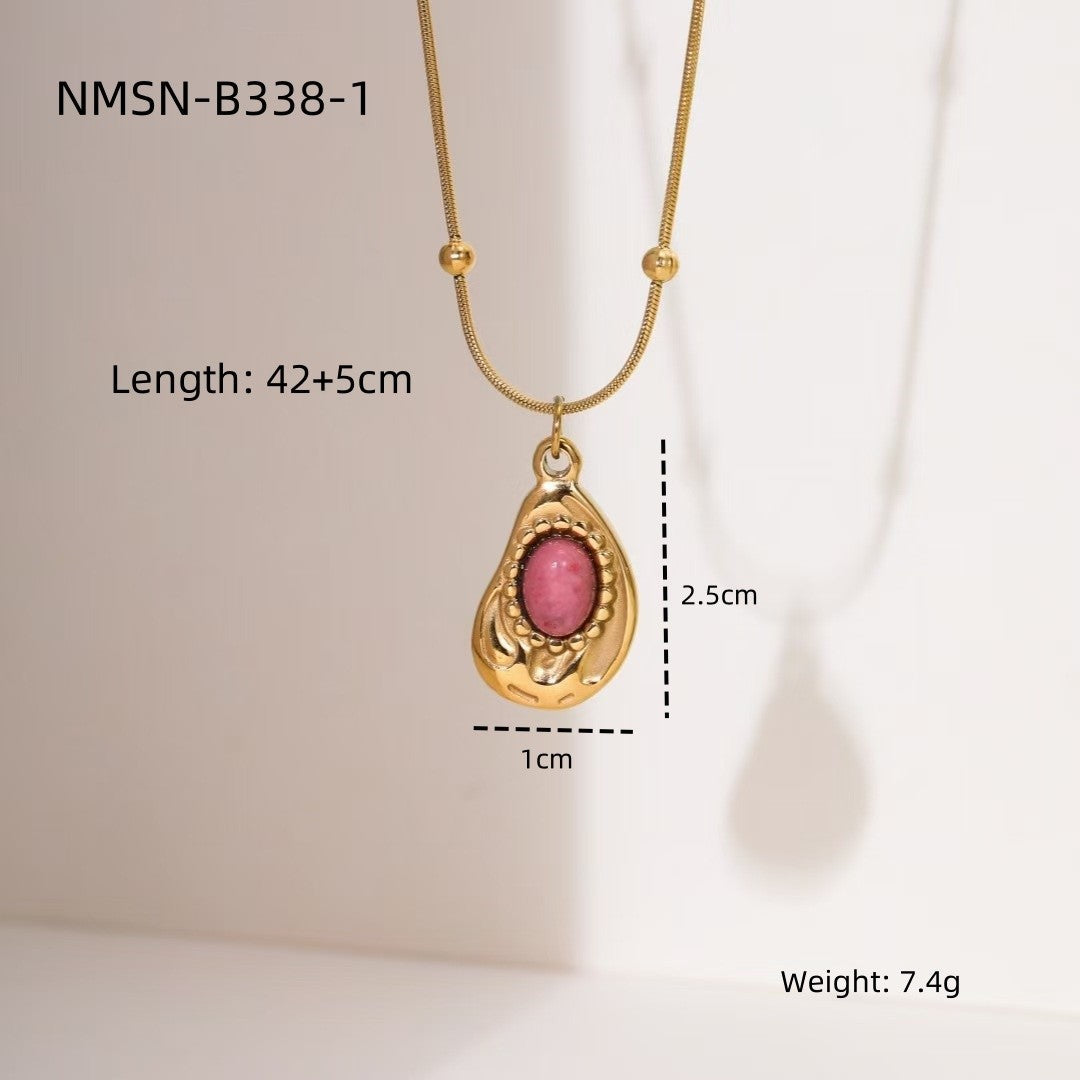 Fashionable Geometric Red Jasper Pendant Necklace for Women in Titanium Steel with 18K Gold Plating