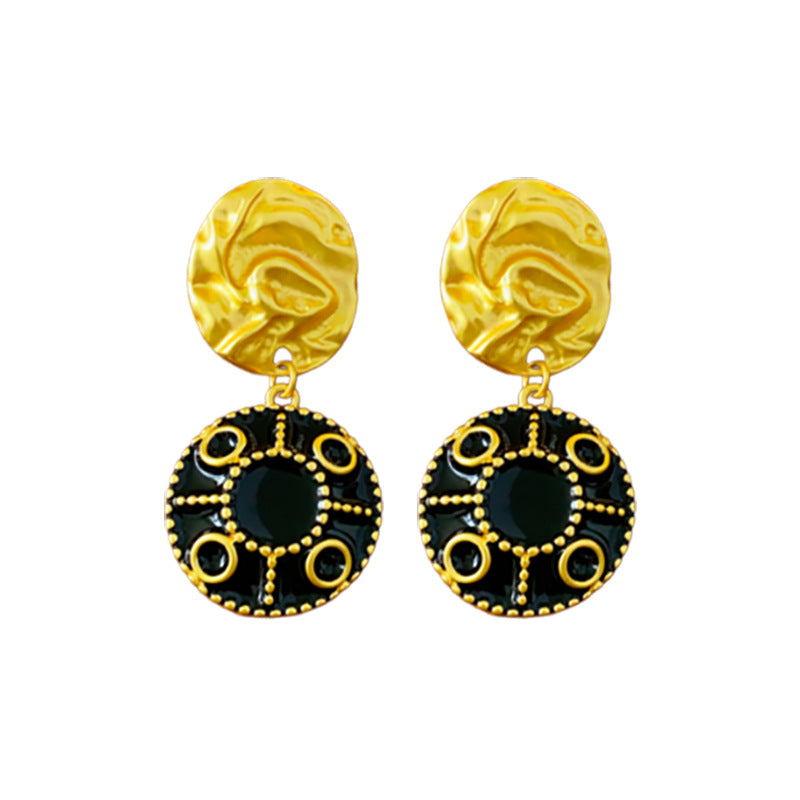 Pendientes redondos geométricos vintage de aleación con acabado esmaltado para mujer
