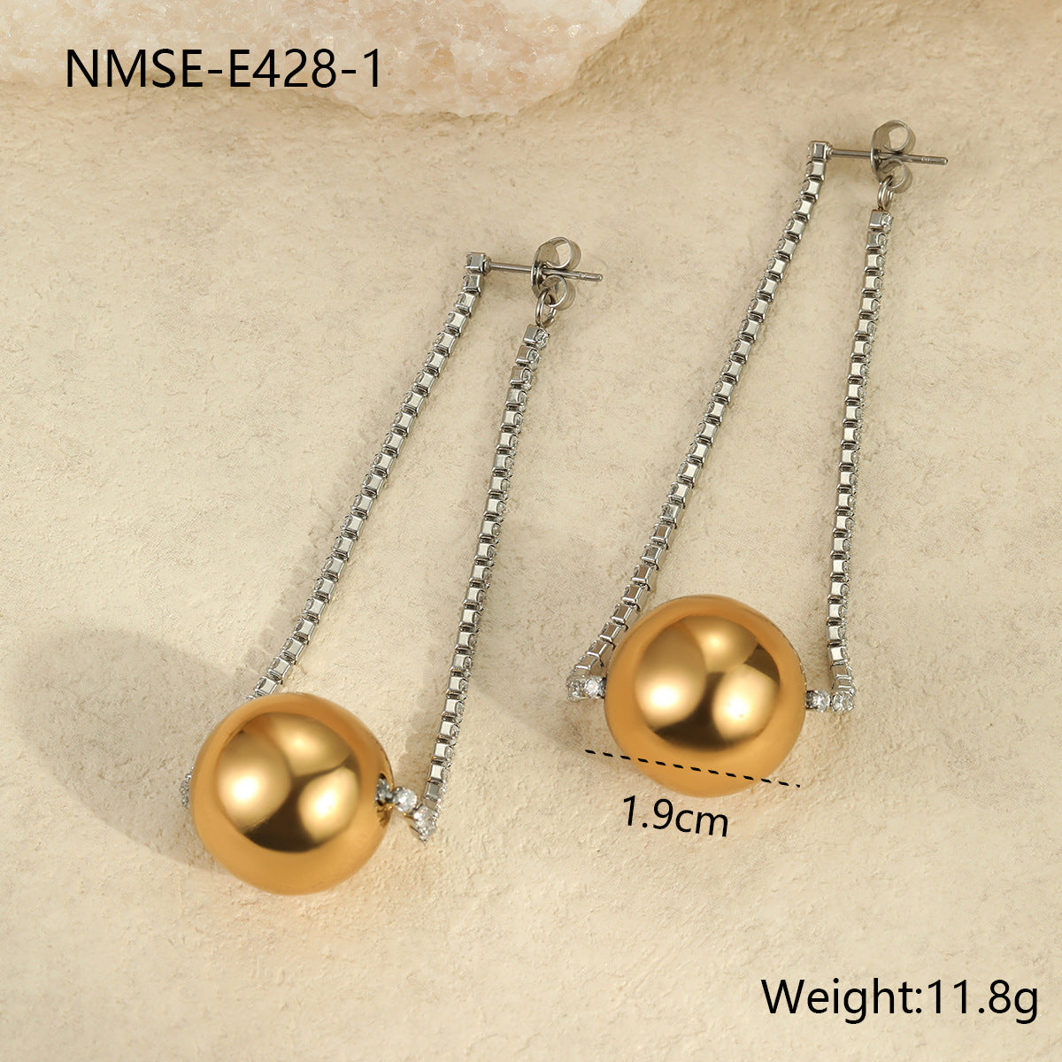 Minimalist Geometric Stainless Steel Rhinestone-Embellished Chain Earrings for Women