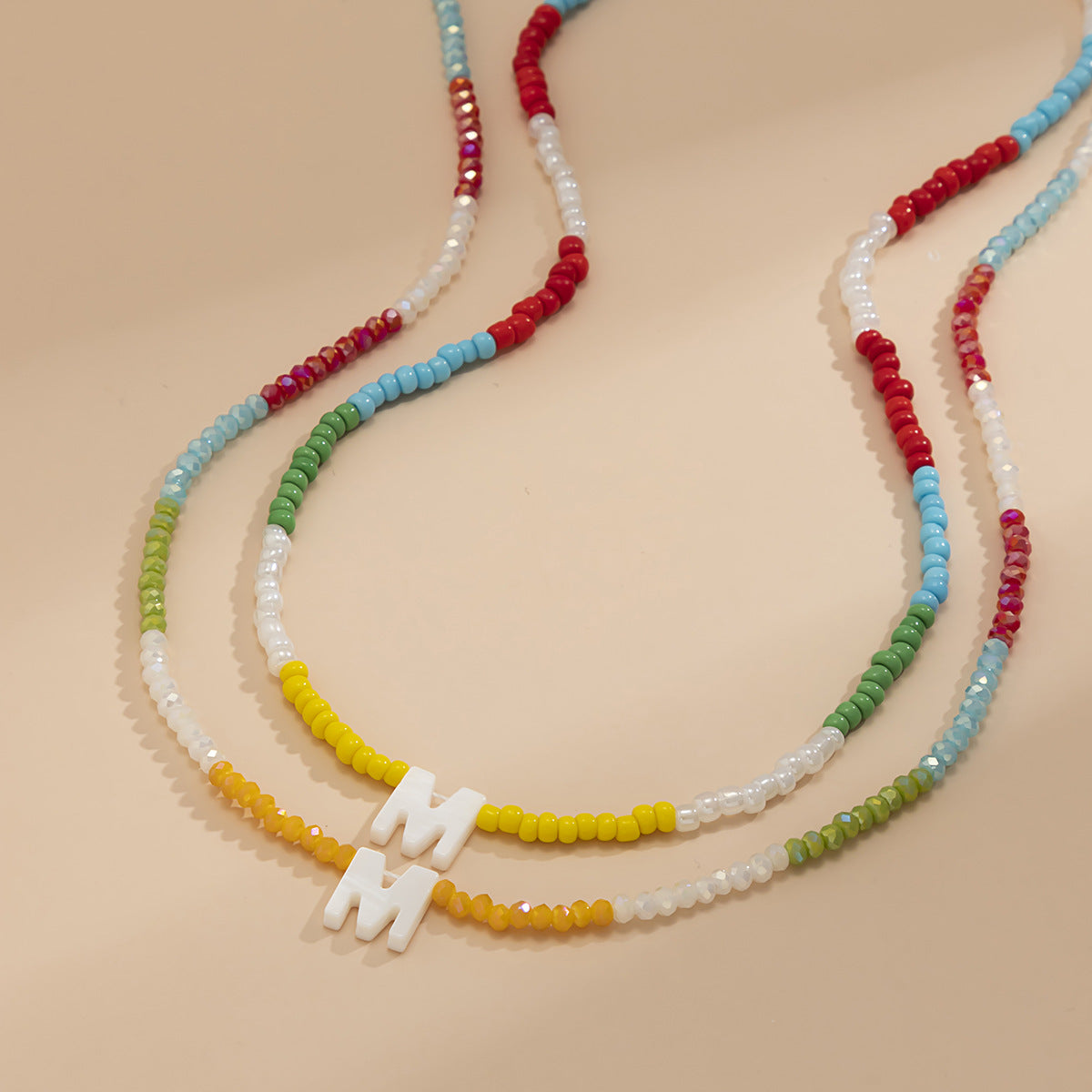 Bohemian Vintage Ethnic Geometric Letter Resin Beads Snake Chain Necklace for Women