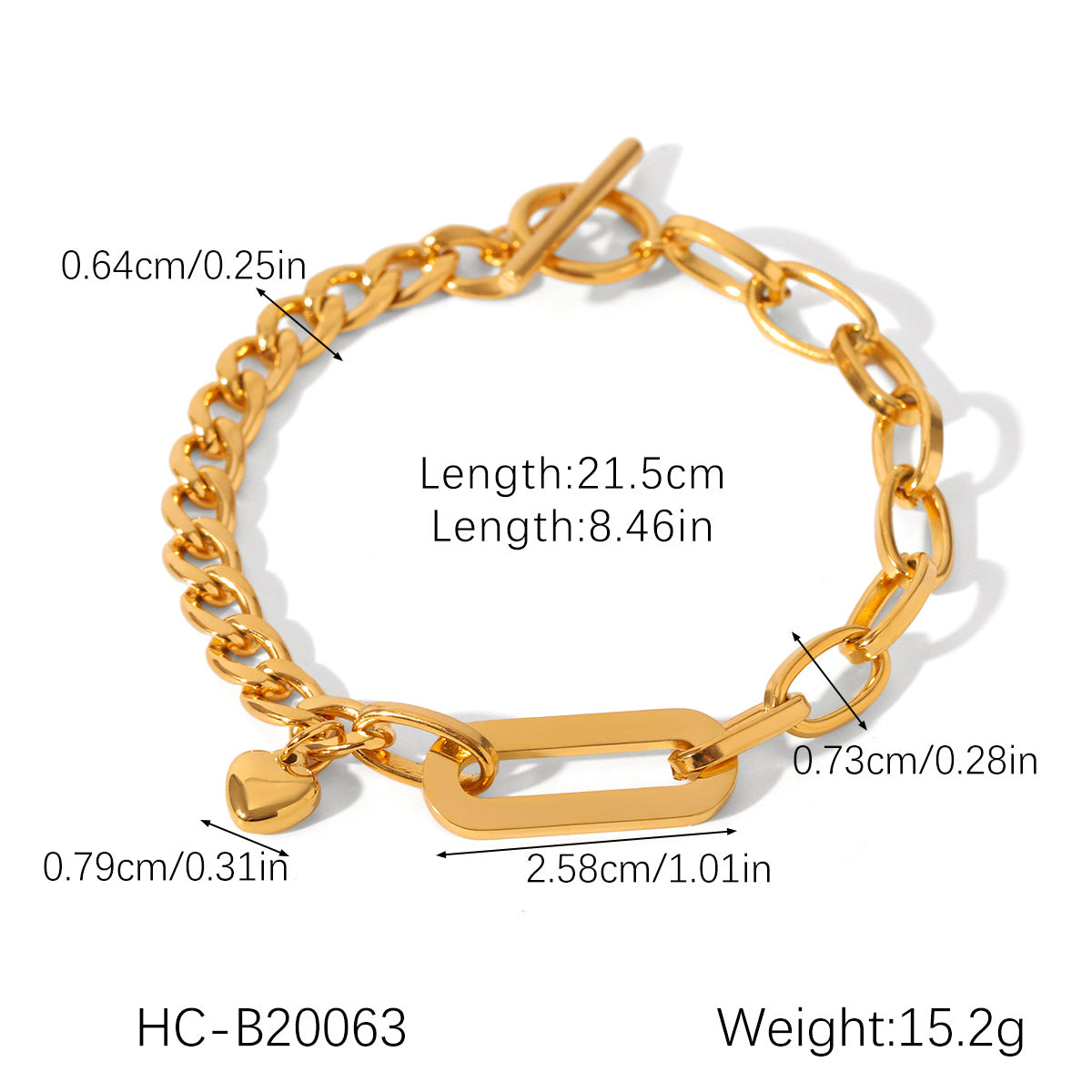 Ins Style Heart-Shaped Stainless Steel Bracelet with Plated Finish for Women