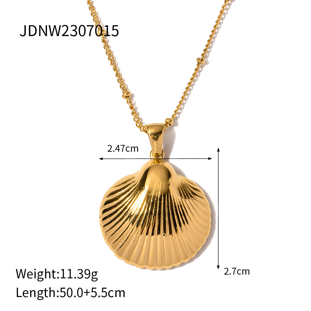 Ins Style Seashell and Starfish Pendant Necklace in Stainless Steel with Plated Finish for Women