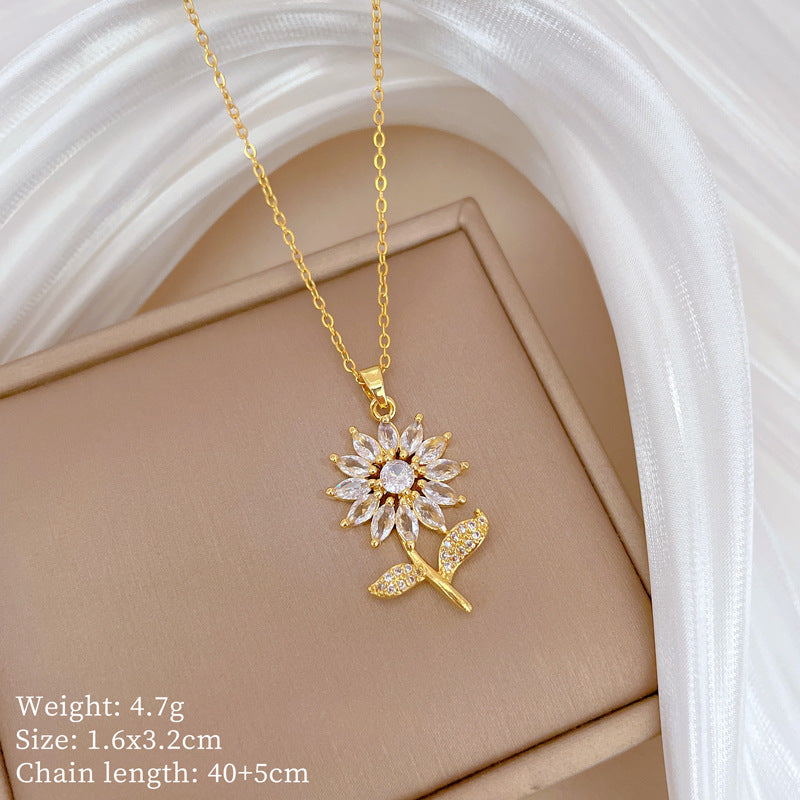 Collana Minimalista Geometrica in Acciaio al Titanio con Pendente in Rame Placcato Oro su Catena a Maglie per Uomo e Donna