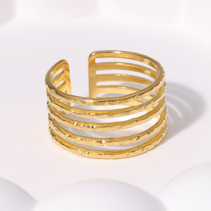 Minimalist 18K Gold Plated Open Geometric Titanium Steel Ring for Women