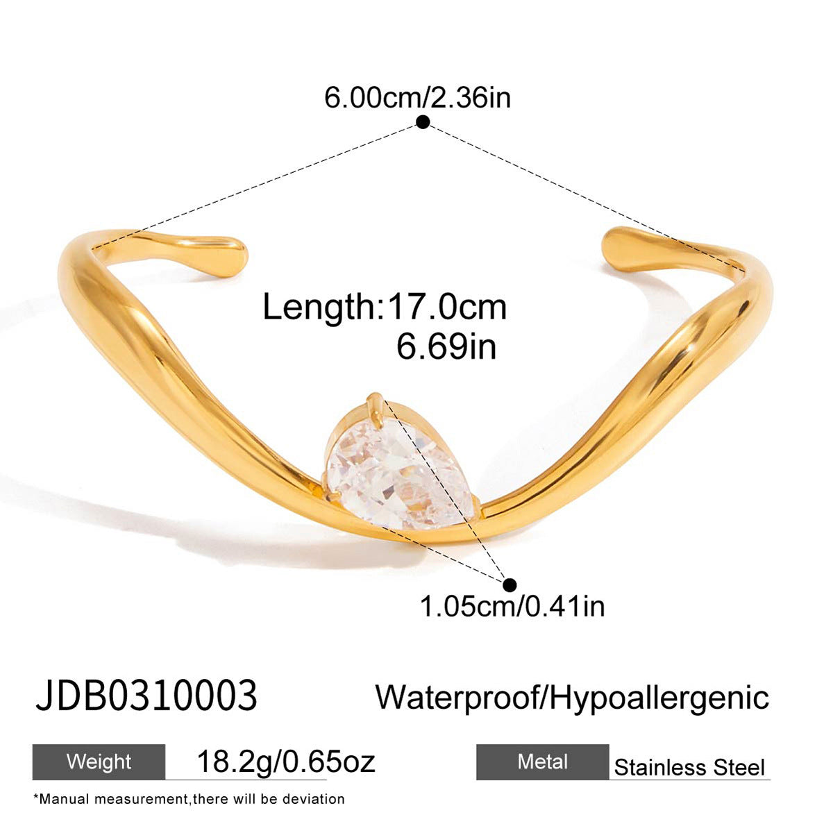 Elegant Geometric Stainless Steel Plated Bracelet with Cubic Zirconia for Women