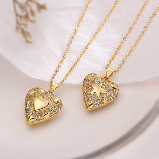 Collar minimalista de cobre con forma de corazón, chapado en oro auténtico y con colgante de circonita para mujer