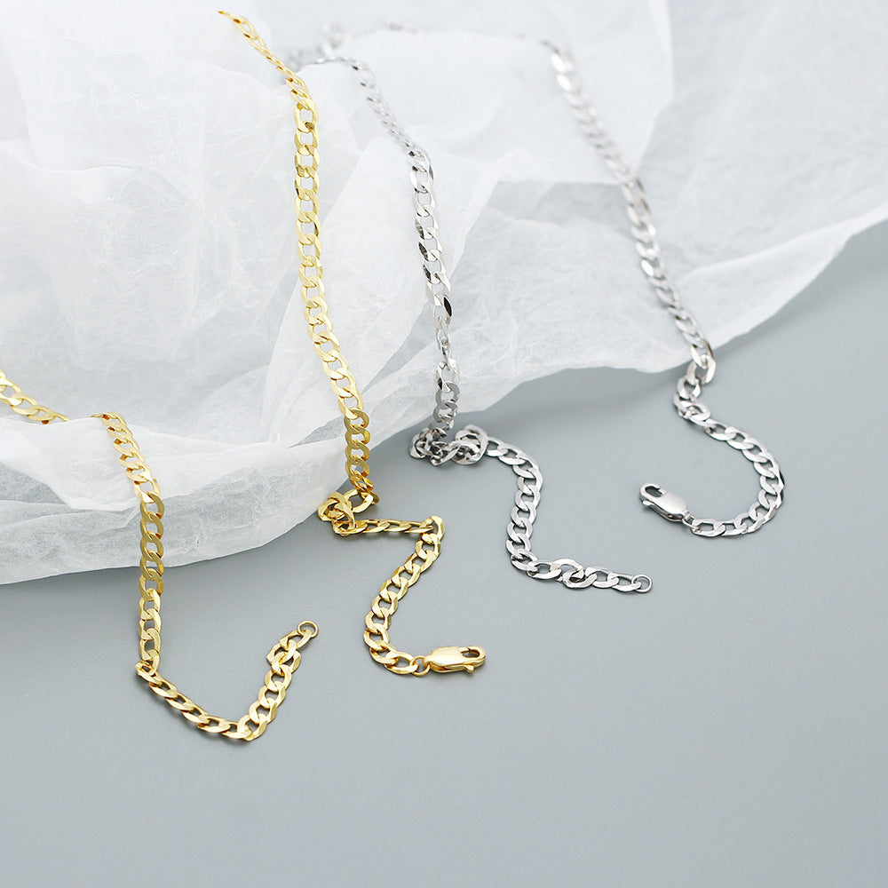 Collar minimalista unisex de plata de ley 925 con cadena cubana geométrica bañada para uso diario