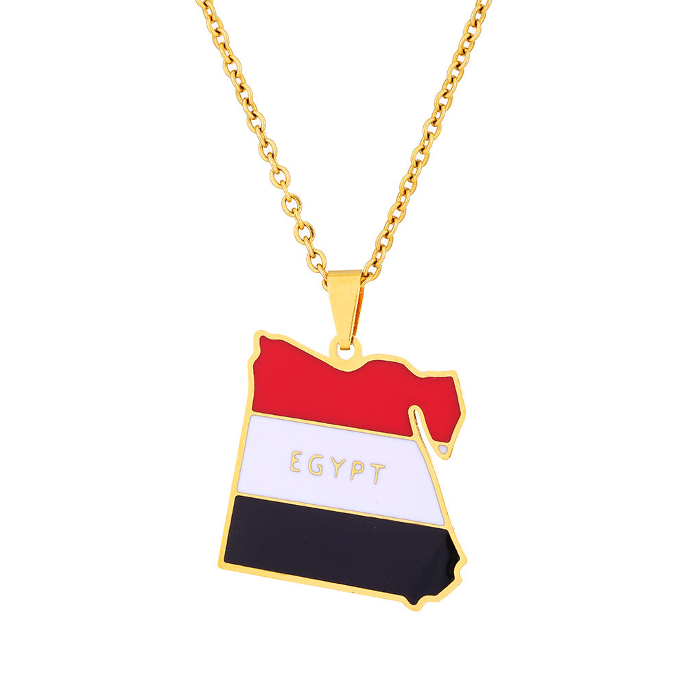 Collana Vintage con Pendente Geometrico in Acciaio al Titanio e Smalto con Catena a O Gioielli Unisex in Acciaio Inossidabile