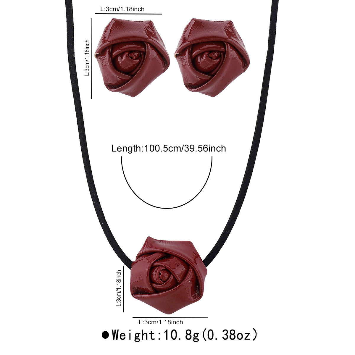 Juego de collar y pendientes con colgante de rosa floral estilo Ins con detalles de cuero de PU y acabado chapado para mujer